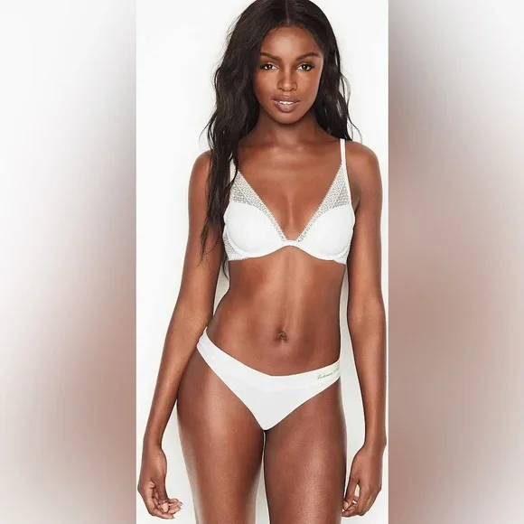 Incredible by Victoria’s Secret Plunge Bra size 38C pink lace lightly lined - Picture 7 of 8